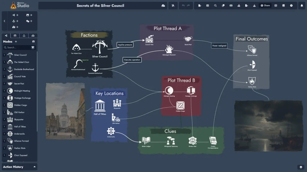 Screenshot of an Alkemion Studio adventure board
