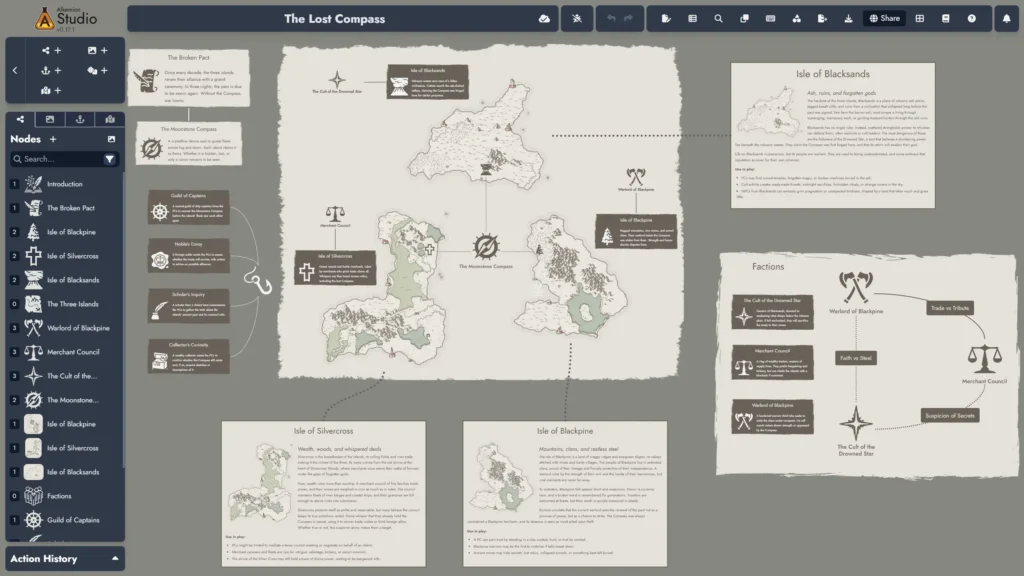 Screenshot of an Alkemion Studio adventure board